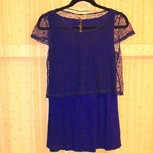 Eric + Lani Woman's Blue Lace Overlay Blouse, Size: M, NWT